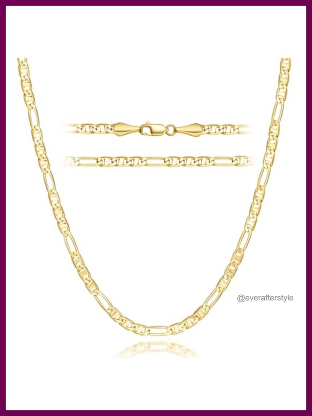 14K Gold Plated Figaro Mariner Chain Necklace 3mm 18in